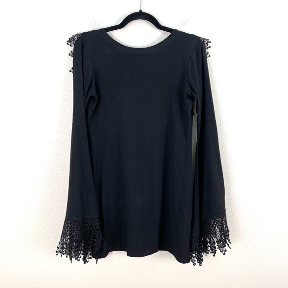 FOR LOVE & LEMONS Womens XS Black Crochet Bell Sleeve Tunic Top Witchy Vamp Goth - Picture 2 of 11